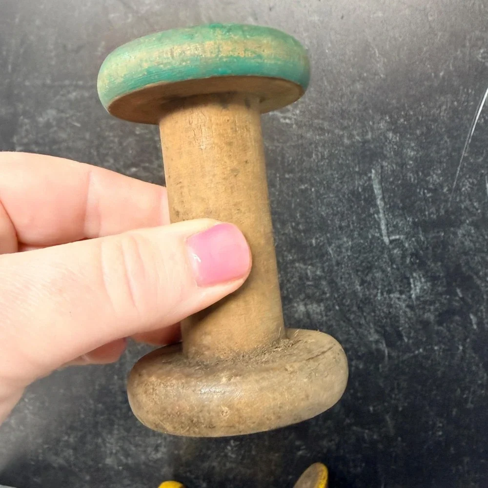 Vintage Small Wood Wooden Spool Rustic Textile Bobbin Decor Handmade 3.5